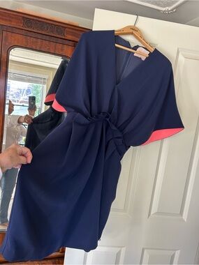 Roksanda Ilincic Navy Mini Dress with Pink Sleeve Trim